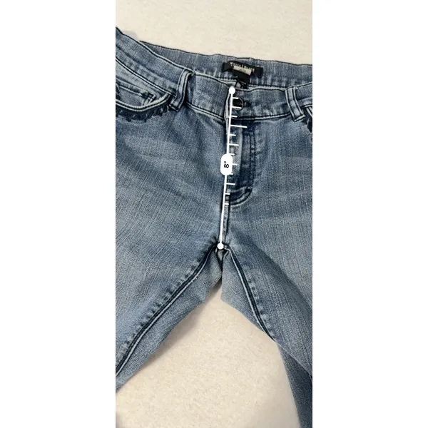 White House Black Market Noir Bootcut Jeans 8R Medium Wash Braided Embroidery - Image 6