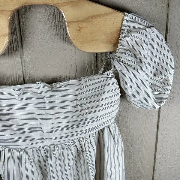 Abercrombie & Fitch Emerson Baby Doll Mini Dress Large Petite Puff Sleeve Stripe - Image 3