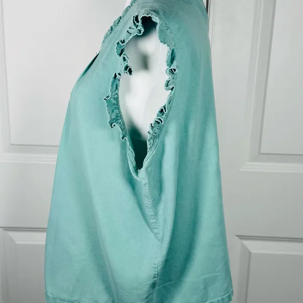 Universal Thread Boho Ruffle Blouse Green XXL Flowy Pleated Cottagecore Casual - Image 3