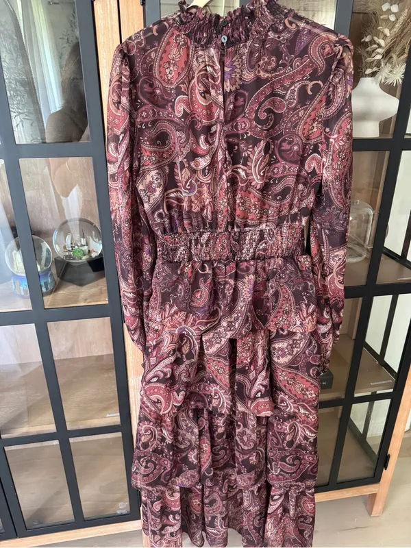 Lulus Long sleeve maxi dress tiered ruffle smocked mock neck paisley print stretchy - Image 5