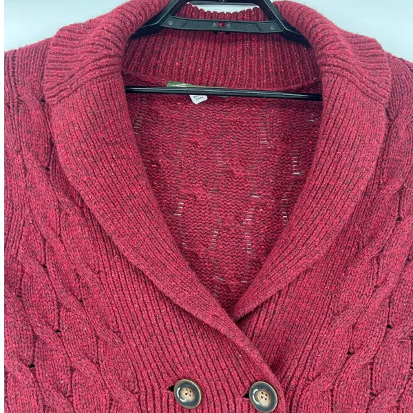 Eddie Bauer Cable Knit Angora Cardigan Womens Sweater Sz SP Fisherman Preppy - Image 3