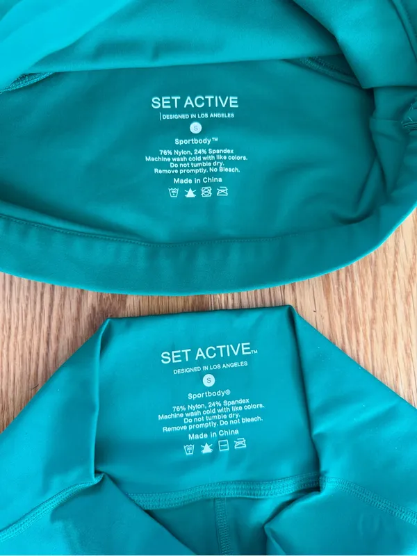 SET ACTIVE SportBody High Neck Bra & Shorts Matching Set in Palm Green Size S - Image 3
