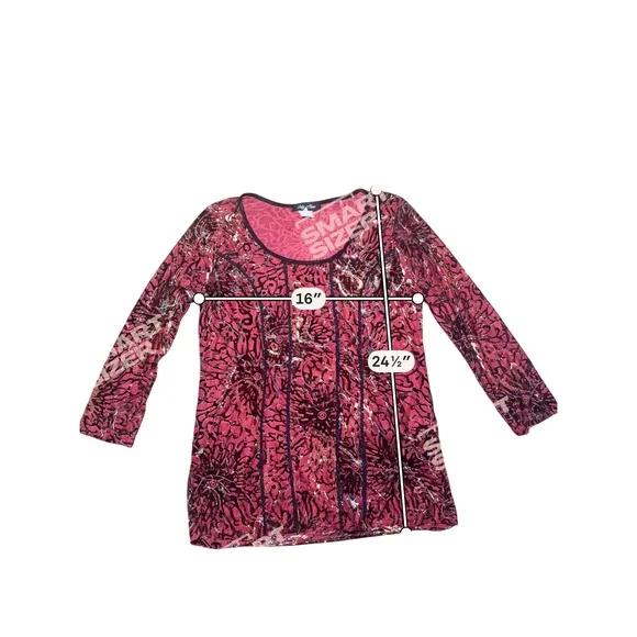 Only Nine Vintage Red Burnout Velvet Top‎ Y2K 90s Floral Metallic Medium - Image 3