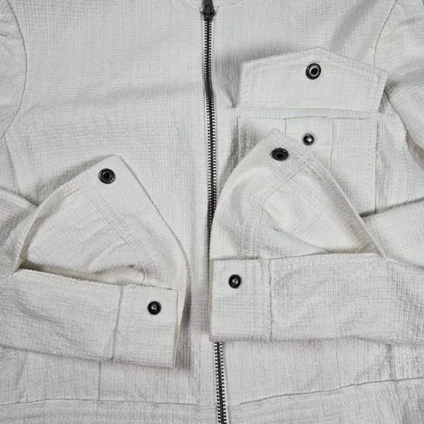 BCBGMaxAzria Frankie Off‎ White Zip Up Moto Blazer Jacket XS Textured - Image 7