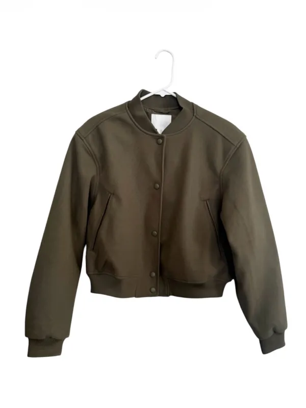 H&M Felted Bomber Jacket Olive Green Size Medium - Image 2