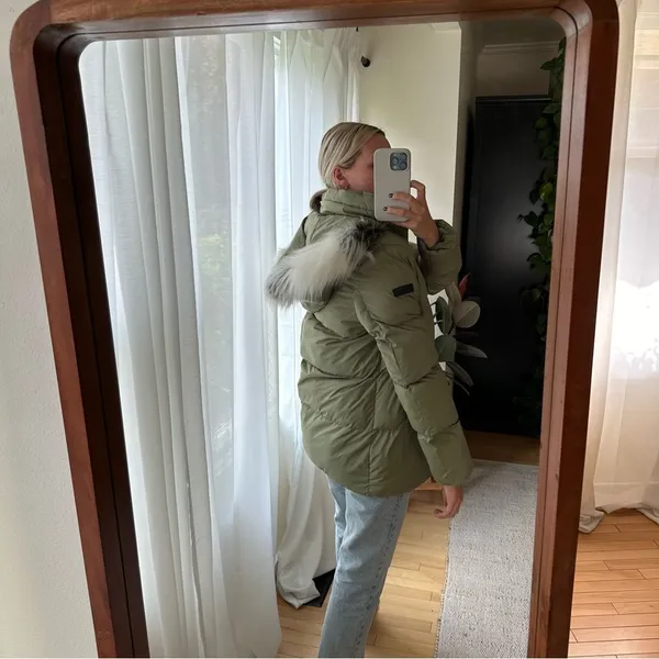 Sam Edelman Water Repellent Faux Fur Trim Puffer Jacket Quilted Green Women's M - Image 4