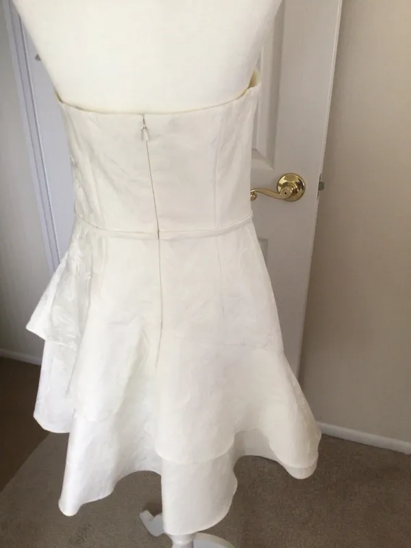 Monique Lhuillier Strapless Tiered Jacquard Mini Dresd-Size 10 - Image 9