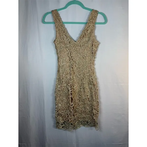 Windsor Dress Womens S Gold Gold Beaded Sequin Bodycon Mini V-Neck - Image 10