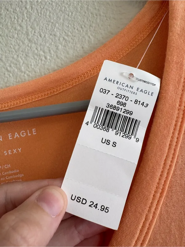 NWT American Eagle Outfitters V-Neck Short Sleeve Tee - Peach Orange - Image 2