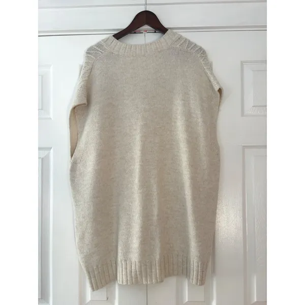 Anthropologie Ivory Cable Knit V-Neck Oversized Sweater Vest XL OB1672771 - Image 3