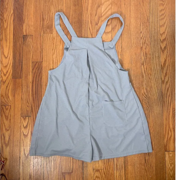 Halara Grey Waffle Knit Overall Shorts Shortalls Button Straps Large NWOT - Image 4