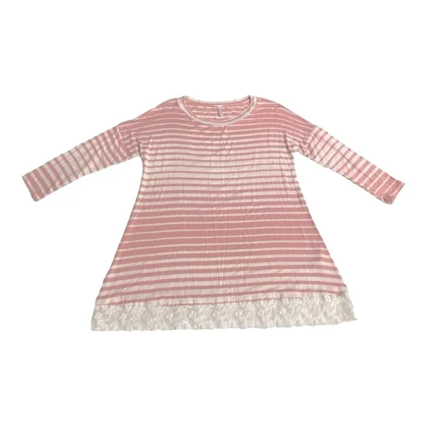 Pinkblush Pink White Striped Lace Hem Tunic Top Size Small 3/4 Sleeve - Image 8