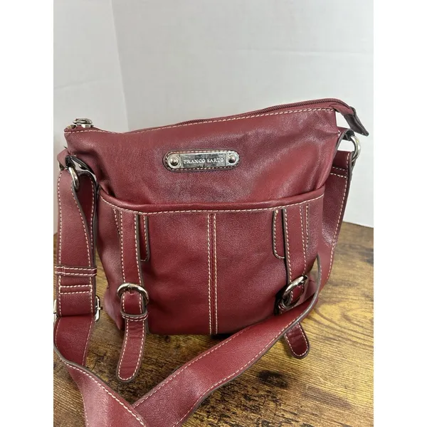 Franco Sarto Burgundy Shoulder Bag Faux Leather Zip Purse Adjustable Strap - Image 7