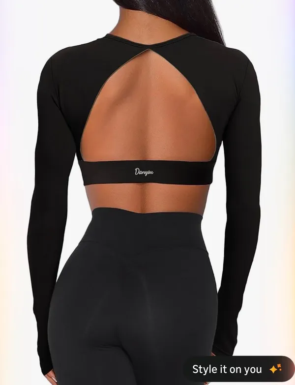 Open Back Crop Tops with Removable Pad Backless Workout Gym Shirt Bra Going Out Top - Image 2