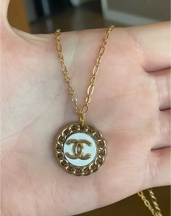 Reworked Gold and White Button Necklace - Image 3
