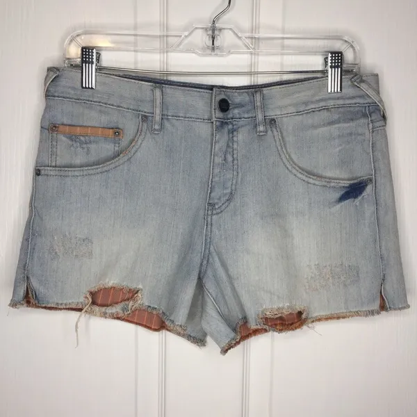 Free People Distressed Denim Shorts Light Wash - Image 2