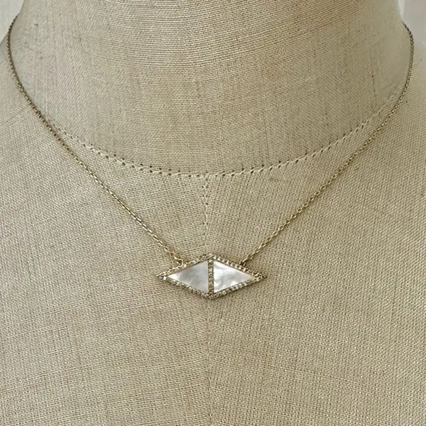 Anthropologie mother-of-pearl and rhinestone geometric necklace by Perry - Image 3
