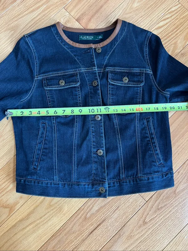 Lauren Ralph Lauren denim leather Collar-Trim Jacket - Image 7