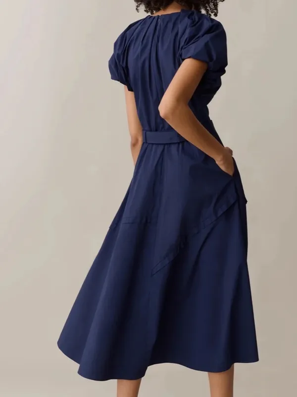 NWT o.p.t Vivianne Dress size 4 navy blue Few Moda belt midi cotton - Image 3