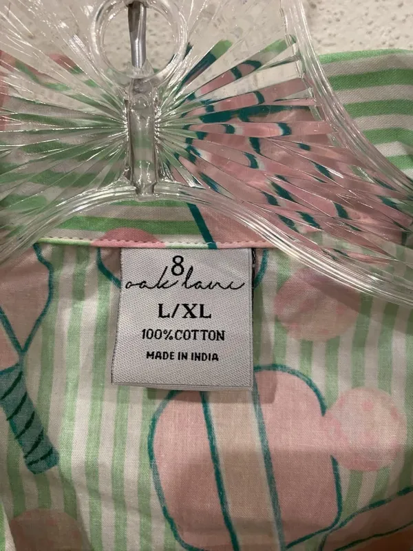 8 Oak Lane Pajama Set Womens L/XL Green Pickleball Print Button Top Pants PJs - Image 3
