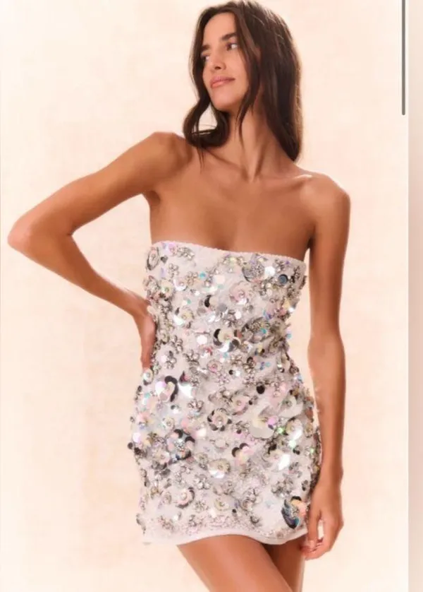 LoveShackFancy Deja Embellished Mini Dress - Image 3