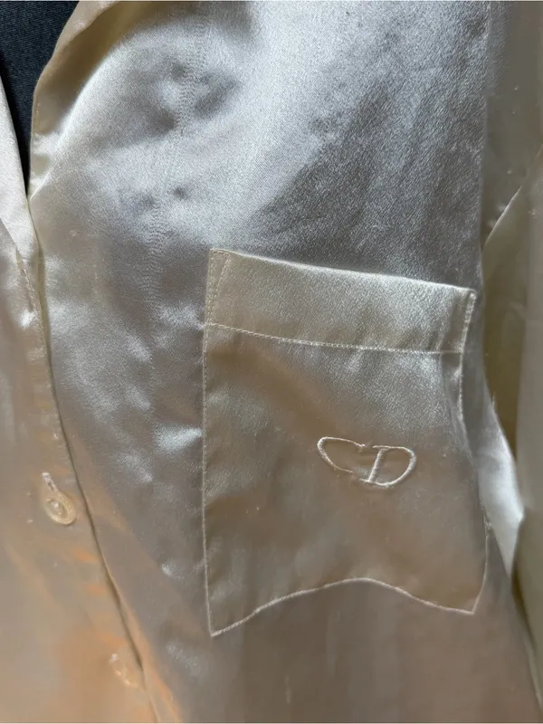 Vintage Christian Dior cream white satin medium pajama set 2 piece loungewear - Image 2