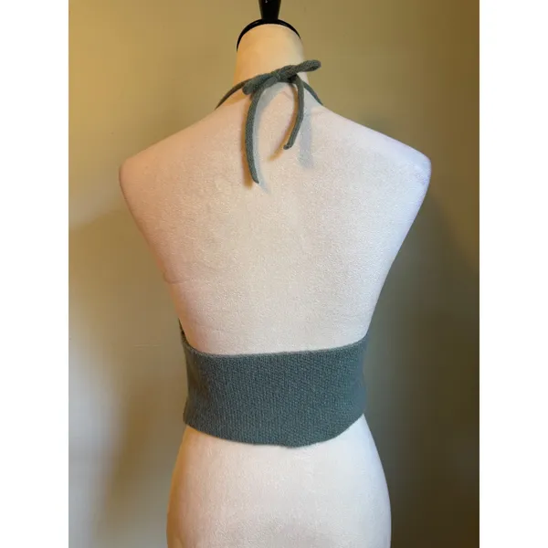 Green Mushroom Knit Halter Crop Top Cottagecore Shirt Small boho whimsigoth y2k - Image 3