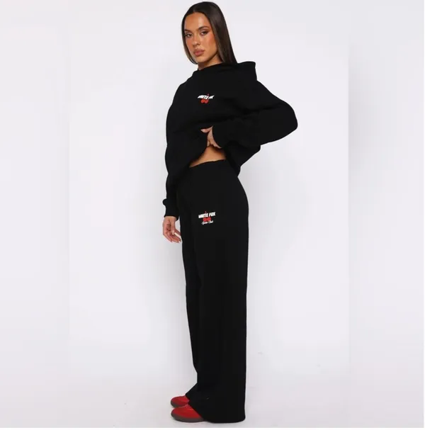 White fox boutique Club 14 Cassie cherry sport logo black Wide Leg Sweatpants ❤️ - Image 3
