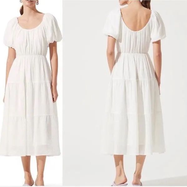ASTR The‎ Label White Textured Puff Sleeve Tiered Midi Dress ADR100877 Womens XS - Image 3