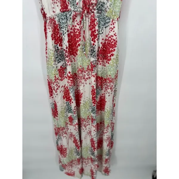 Lucky Brand M Watercolor Floral Maxi Tank Dress Multicolor Waist Tie Pocket Boho - Image 3