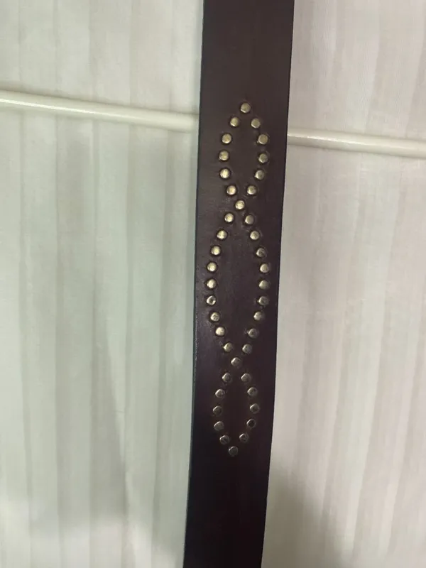 Vintage Brown Genuine Italian Leather Studded Belt Size Medium USA Made Western - Image 3