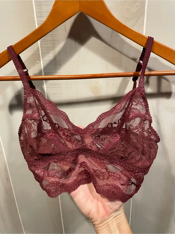 Cute whimsigoth burgundy wine lace mesh bralette B. Tempt’d stretchy coquette - Image 5
