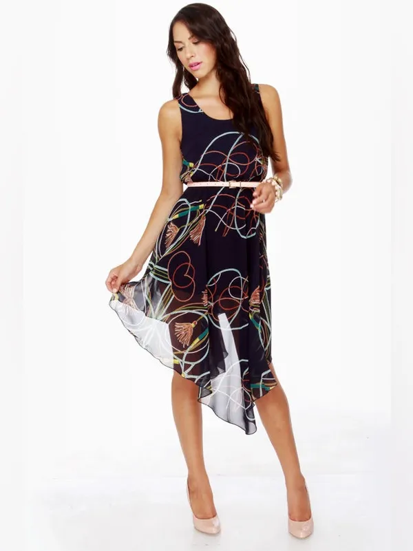 Hot & Delicious Navy Multicolor ‘Show me the Ropes’ Print Dress Sz S/M - Image 2