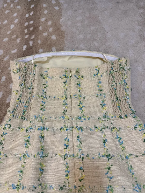 Amanda Uprichard Bethany Tweed Strapless Skort Romper Size L Cream Plaid - Image 11