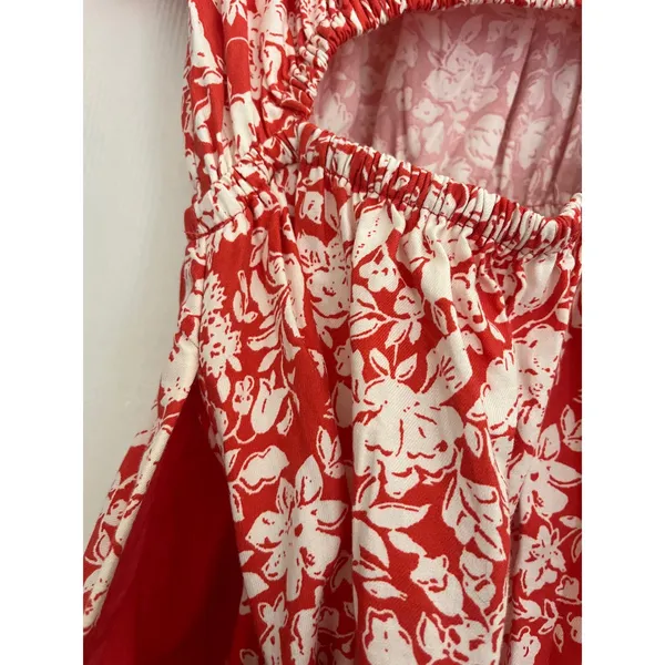 Universal Thread Red Floral Maxi Dress Cut Out Back Slit Cottagecore Sundress S - Image 7