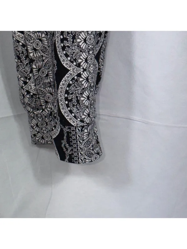 Mudd Women’s Black & White Boho Paperbag Waist Tie Pants XS Printed Pull-On - Image 4