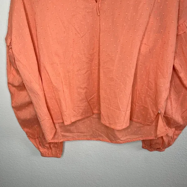 Cleobella Organic Cotton Orange Textured Long Sleeve Tie Neck Tunic Blouse S - Image 4