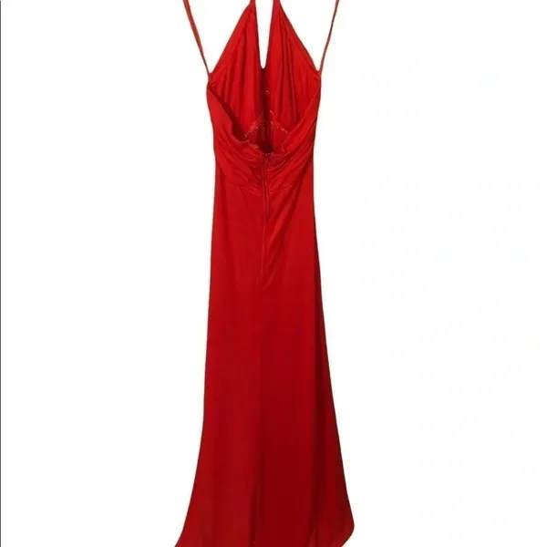 Vintage 70s red halter rhinestone maxi dress Old Hollywood Special occasion - Image 8
