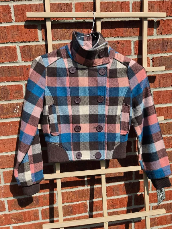 NEW Beverly Hills Polo Club Wool Blend Plaid Crop jacket Medium - Image 2