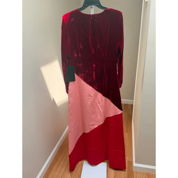 NEW Tuckernuck Silk-Blend Velvet Colorblock Maxi Dress Red Pink Size Medium - Image 5