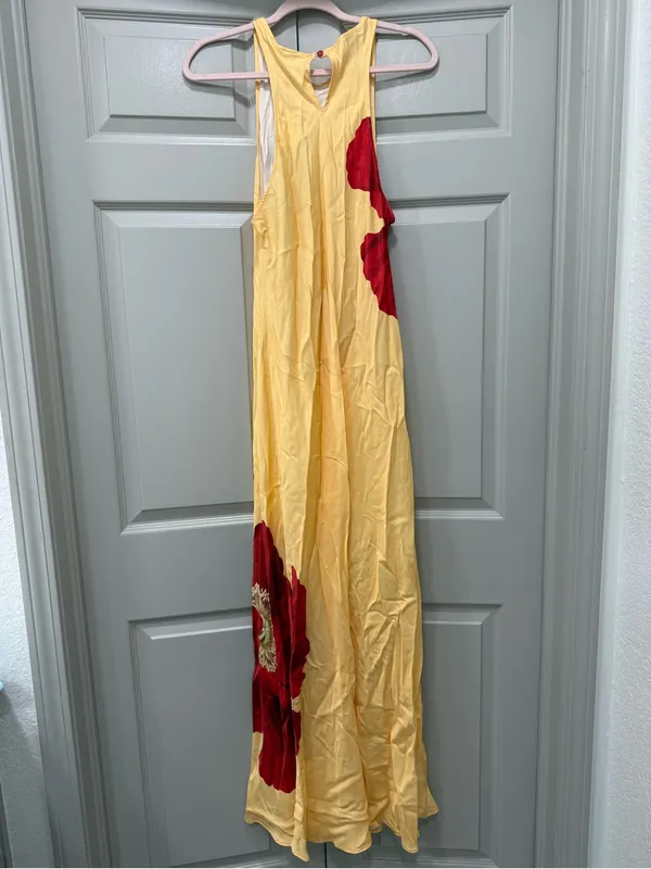 Farm Rio Light Yellow Poppy Flowers Sleeveless Maxi Dress size large - Image 7