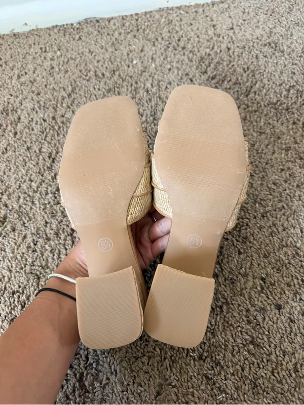 A New Day Rhinestone Buckle Block Heel 6.5 Slide Sandals Beige Women’s - Image 5