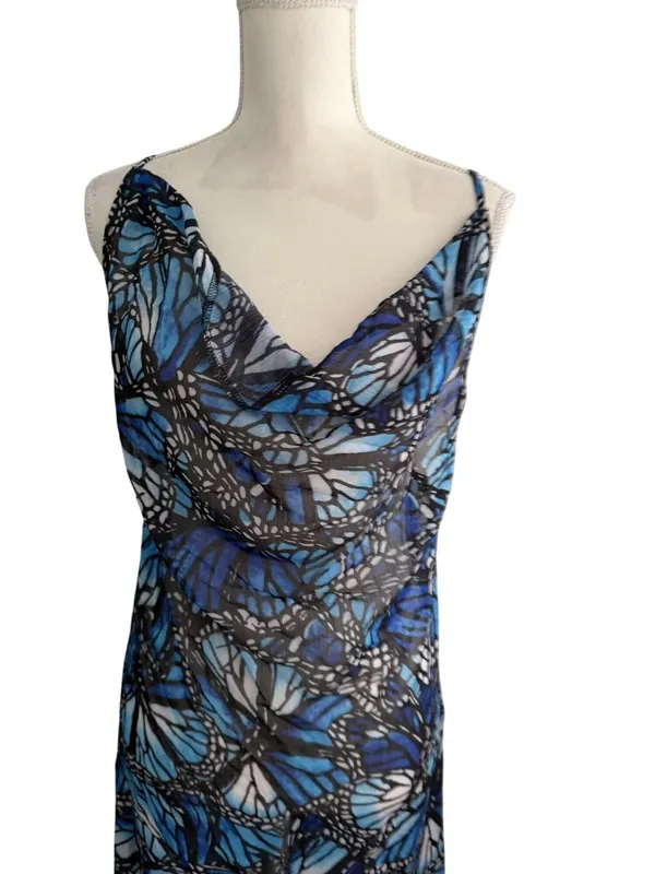 TOLUCA Butterfly Blue Sheer Maxi Gown Dress Size L NEW NWT - Image 2