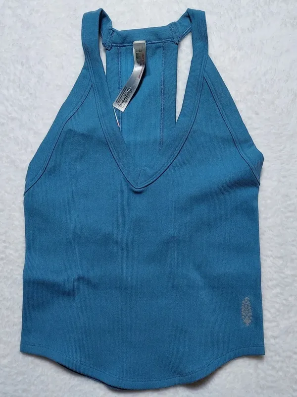 NWT Free People FP Movement All Clear V Neck Razorback Cami Tank in Blue M/L - Image 2