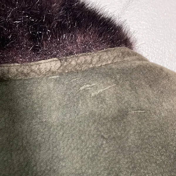 Vintage John Murrough Suede Coat Green Fur Collar Women's M 80s 90s‎ retro - Image 9