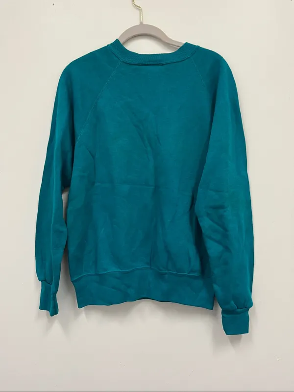Vintage Mervyn's Teal Crewneck Sweater - Graphic Bear Fitness Design size L - Image 3