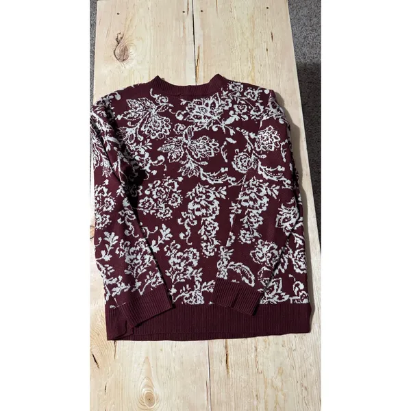 DR2 by Daniel Rainn Burgundy Floral Crewneck Sweater‎ Womens Large - Image 4