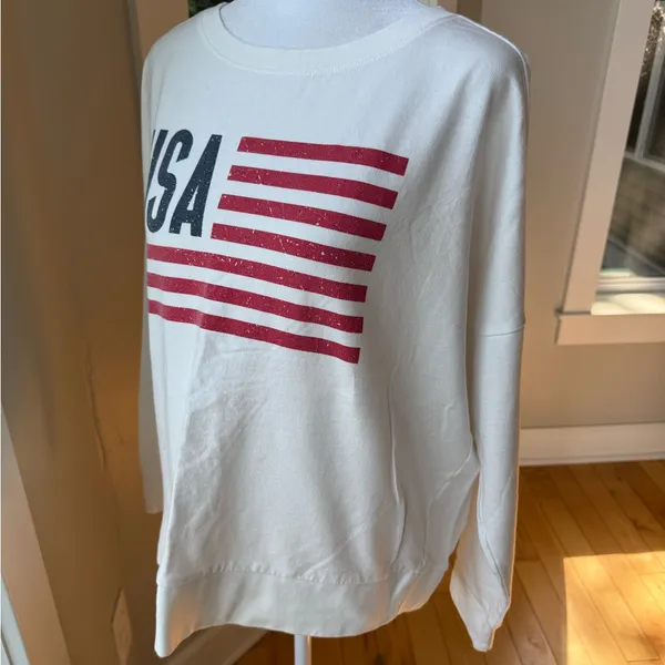 Natural Reflections Vintage 90s White Red Blue USA Flag Crewneck Sweatshirt Sz L - Image 2
