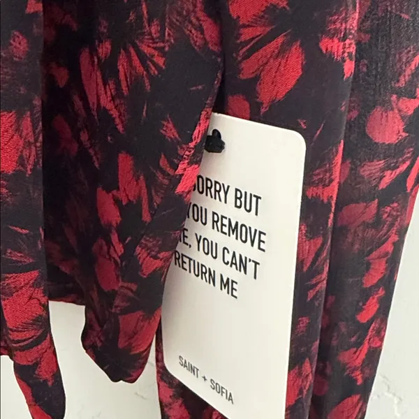 Saint + Sofia Red Black Floral Wrap‎ Tie Front Crop Top Balloon Sleeve NWT 10 - Image 6
