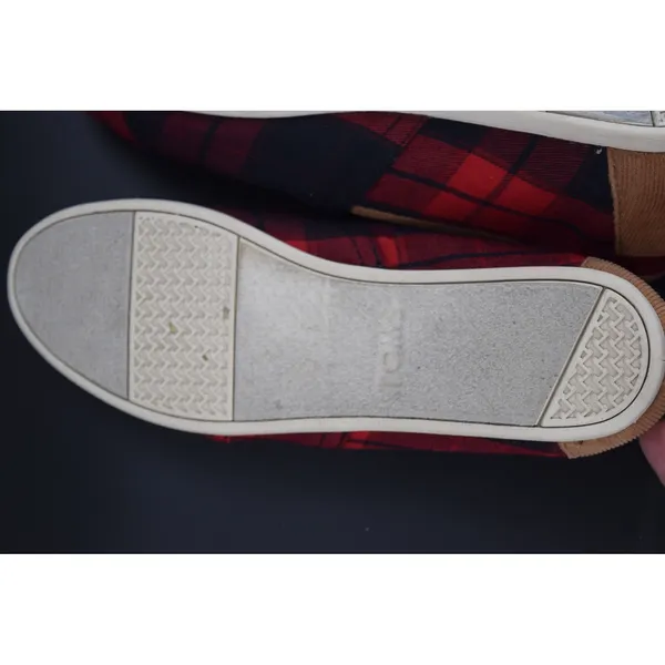 TOMS Alpargata Women W8 Red Navy Plaid Canvas Excellent Corduroy Heel Slip On - Image 7
